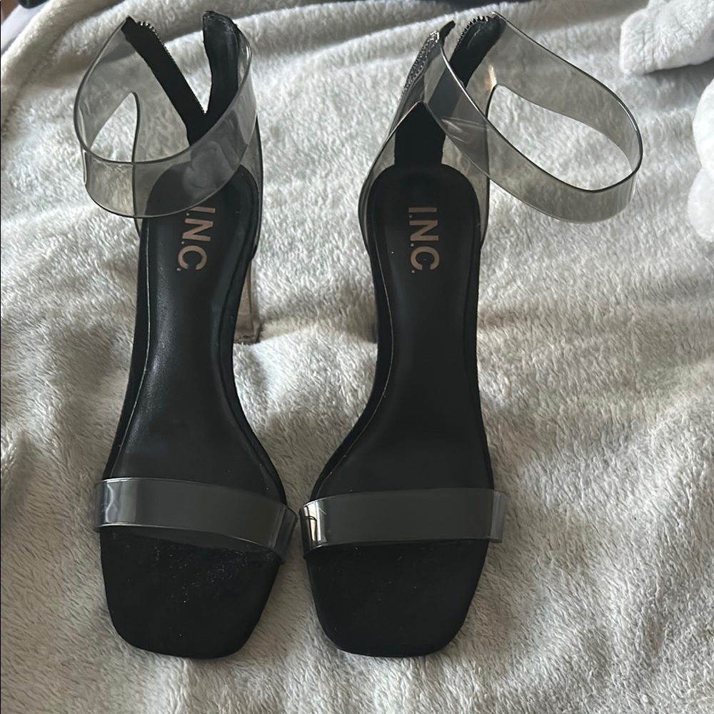 INC International Concepts Black Heeled Shoes with Sleek Straps